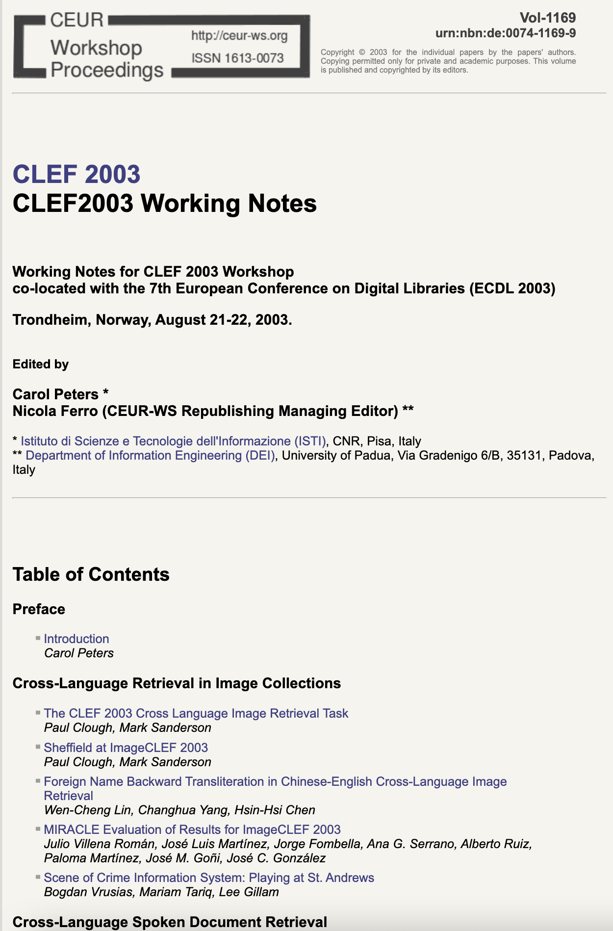 CLEF 2003 CEUR-WS Working Notes page