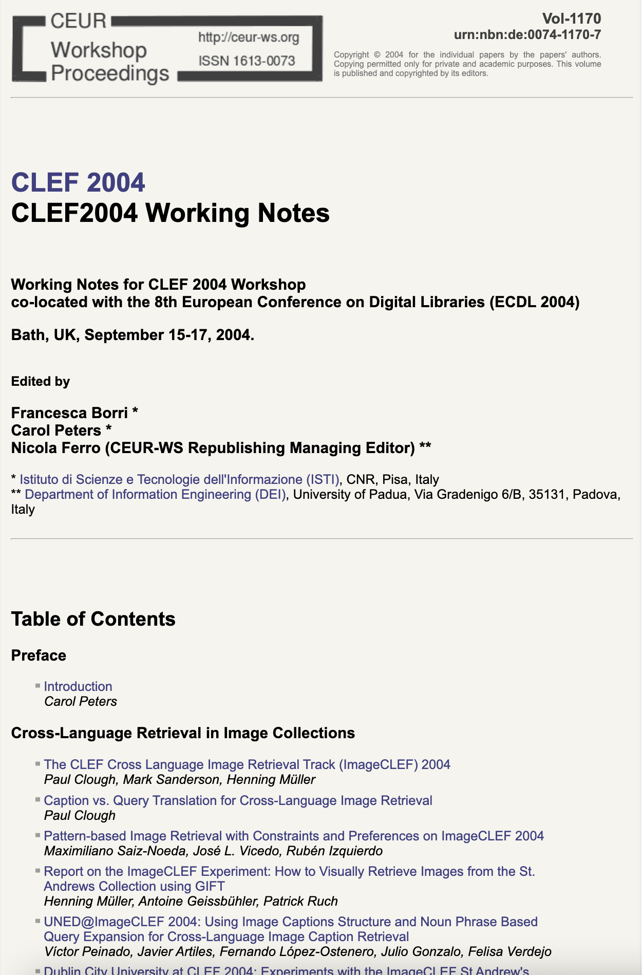 CLEF 2004 CEUR-WS Working Notes page