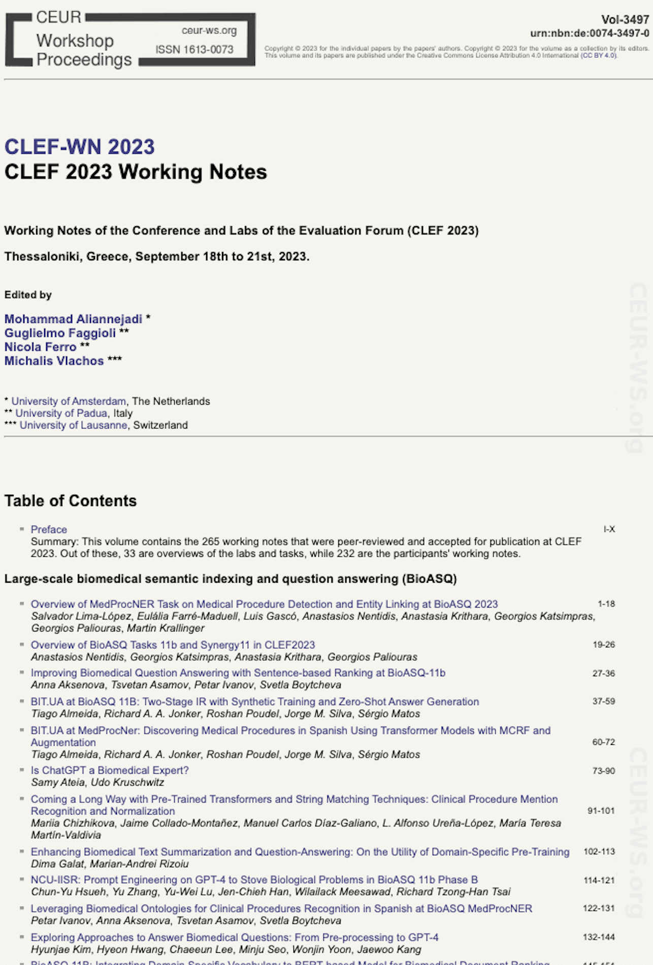 CLEF 2022 CEUR-WS Working Notes page